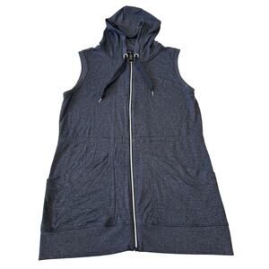 Yogalicious Hoodie Women's Long Blue Sleeveless Pockets Drawstring Size M